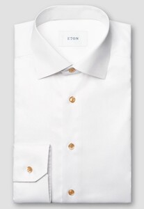 Eton Uni Color Luxury Signature Twill Contrast Color Buttons Overhemd Wit