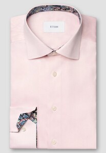 Eton Uni Color Luxury Signature Twill Paisley Contrast Fabric Overhemd Roze
