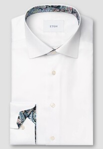 Eton Uni Color Luxury Signature Twill Paisley Contrast Fabric Overhemd Wit