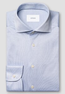 Eton Uni Color Merceized Filo di Scozia Jersey Jacquard Knit Overhemd Licht Blauw