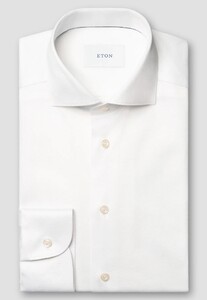 Eton Uni Color Merceized Filo di Scozia Jersey Jacquard Knit Overhemd Wit