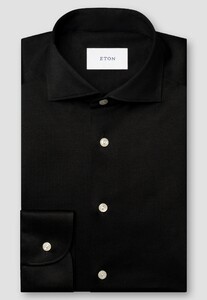 Eton Uni Color Merceized Filo di Scozia Jersey Jacquard Knit Shirt Black