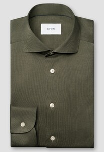 Eton Uni Color Merceized Filo di Scozia Jersey Jacquard Knit Shirt Dark Green