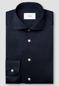 Eton Uni Color Merceized Filo di Scozia Jersey Jacquard Knit Shirt Navy