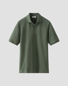 Eton Uni Color Open Collar Texture Jacquard Knit Polo Donker Groen
