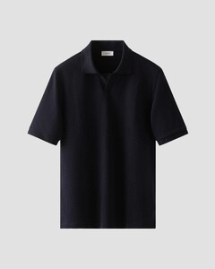 Eton Uni Color Open Collar Texture Jacquard Knit Polo Navy