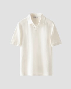 Eton Uni Color Open Collar Texture Jacquard Knit Polo Off White