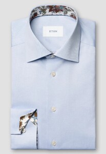 Eton Uni Color Organic Cotton Signature Twill Floral Contrast Fabric Overhemd Licht Blauw