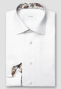 Eton Uni Color Organic Cotton Signature Twill Floral Contrast Fabric Overhemd Wit