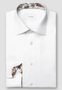 Eton Uni Color Signature Twill Floral Contrast Details Overhemd Wit