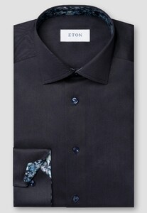 Eton Uni Color Signature Twill Subtle Contrast Details Overhemd Dark Navy