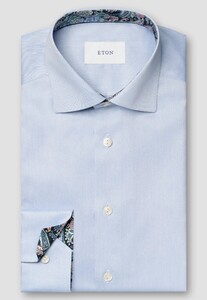 Eton Uni Color Signature Twill Subtle Paisley Contrast Fabric Overhemd Licht Blauw