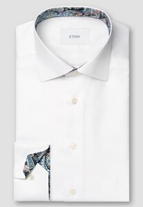 Eton Uni Color Signature Twill Subtle Paisley Contrast Fabric Overhemd Wit