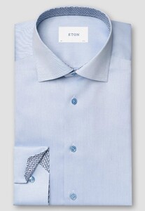 Eton Uni Color Soft Touch Luxury Signature Twill Subtle Contrast Overhemd Licht Blauw