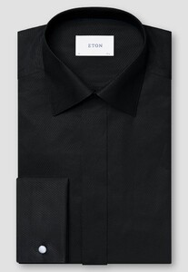 Eton Uni Color Striped Textured Twill French Cuff Overhemd Zwart