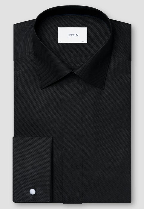 Eton Uni Color Striped Textured Twill French Cuff Shirt Black | Jan Rozing Men's Fashion Eton Uni Color Striped Textured Twill French Cuff Shirt Black | Jan Rozing Men's Fashion