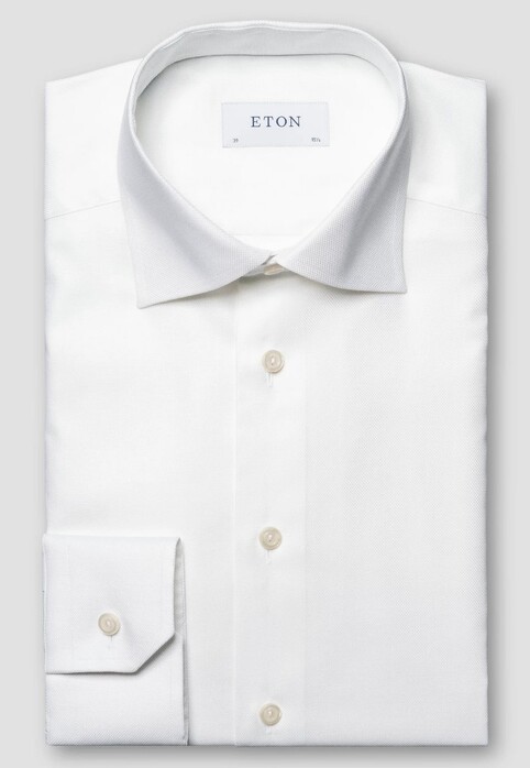 Eton Uni Color Textured Oxford Weave Soft Lightweight Cotton Tencel Overhemd Wit