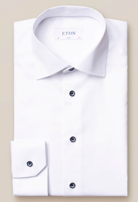 Eton Uni Contrast Button Signature Twill Shirt White