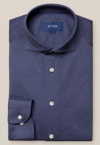 Eton Uni Cotton Piqué Knitted Shirt Overhemd Navy