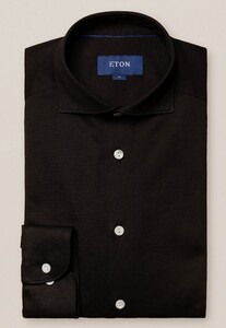 Eton Uni Cotton Pique Knitted Shirt Shirt Black
