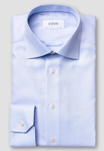 Eton Uni Cotton Rich Diagonal Textured Twill Shirt Light Blue