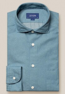 Eton Uni Denim Corozo Buttons Overhemd Blauw