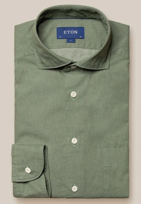 Eton Uni Denim Corozo Buttons Overhemd Groen