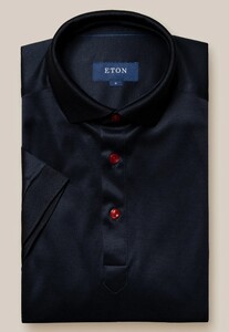 Eton Uni Filo di Scozia Jersey Knit Contrast Buttons Polo Navy