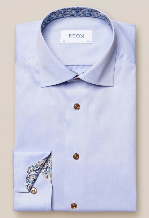 Eton Uni Fine Contrast Pattern Overhemd Licht Blauw