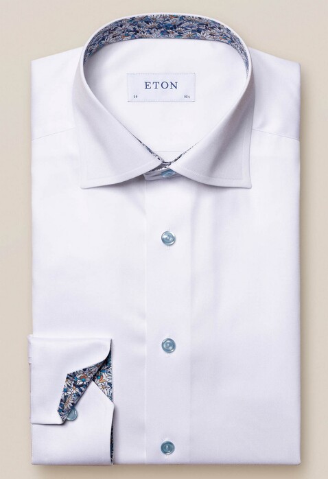 Eton Uni Fine Contrast Pattern Overhemd Wit