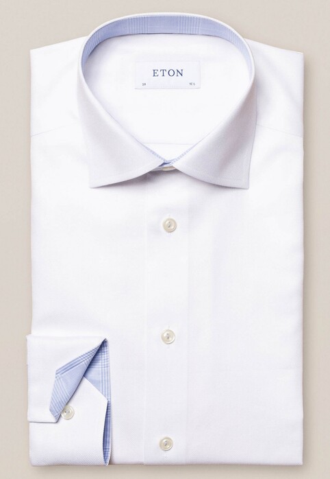 Eton Uni Fine Textured Cotton Lyocell Stretch Shirt White