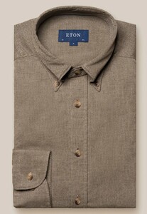 Eton Uni Flannel Button Down Organic Cotton Horn Effect Buttons Shirt Brown