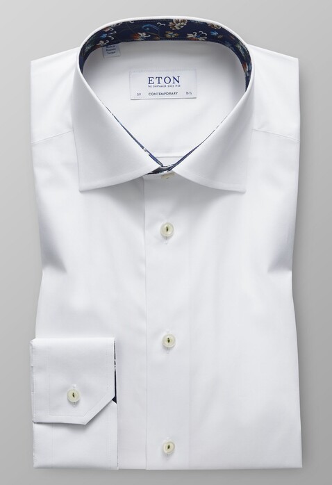 Eton Uni Floral Contrast Shirt White