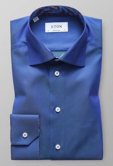Eton Uni Floral Detail Overhemd Diep Blauw