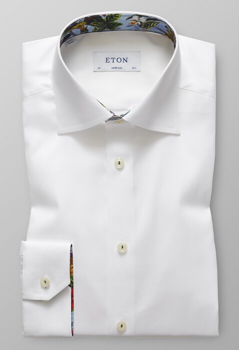 Eton Uni Floral Detail Overhemd Wit