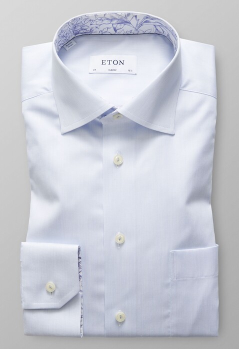 Eton Uni Floral Detail Shirt Light Blue