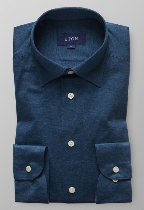 Eton Uni Jersey Button Under Overhemd Donker Groen Melange