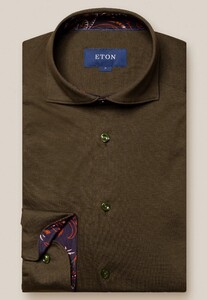 Eton Uni Jersey Paisley Detail Overhemd Donker Groen