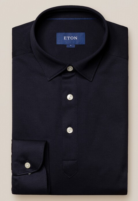 Eton Uni Long Sleeve Piqué Polo Navy