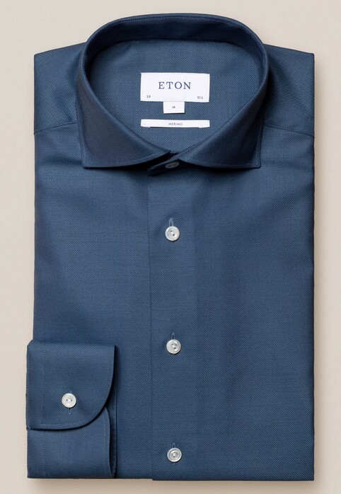 Eton Uni Merino Twill Overhemd Blauw
