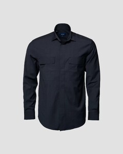 Eton Uni Merino Wool Dual Large Chest Pockets Overshirt Navy