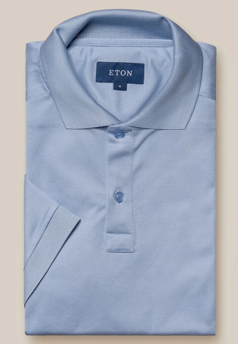 Eton Uni Organic Cotton Filo di Scozia Piqué Polo Licht Blauw