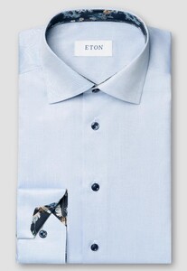 Eton Uni Organic Cotton Signature Twill Floral Contrast Details Overhemd Licht Blauw