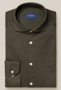 Eton Uni Piqué Fine Structure Overhemd Donker Groen