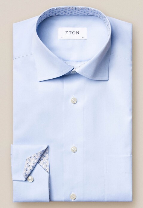 Eton Uni Poplin Fine Contrast Overhemd Licht Blauw