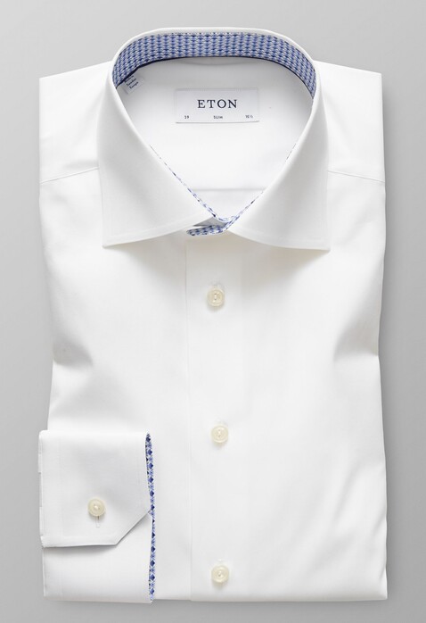 Eton Uni Poplin Floral Detail Shirt White