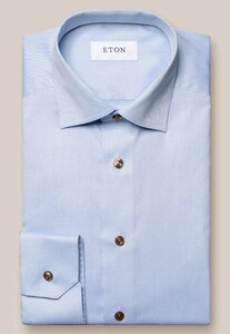 Eton Uni Signature Twill Brown Contrast Details Shirt Light Blue