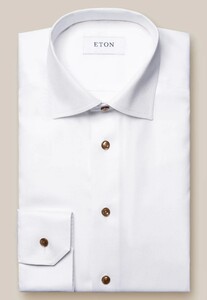 Eton Uni Signature Twill Brown Contrast Details Shirt White