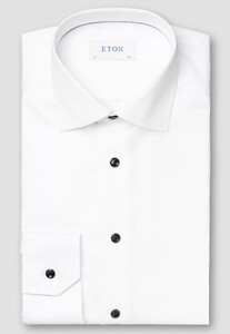 Eton Uni Signature Twill Contrast Buttons Overhemd Wit