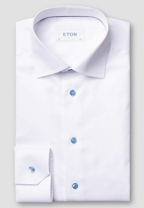 Eton Uni Signature Twill Contrast Buttons Overhemd Wit